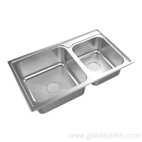 Commercial Kitchen and Home Kitchen SUS304 Stainless Steel Pressed Two Bowls Sink